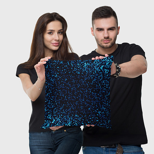 Подушка квадратная Неоновый синий блеск на черном фоне / 3D-принт – фото 3