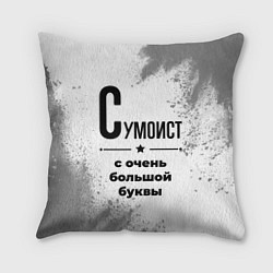 Подушка квадратная Сумоист с очень большой буквы на светлом фоне