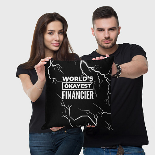 Подушка квадратная Worlds okayest financier - dark / 3D-принт – фото 3