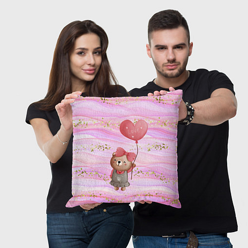Подушка квадратная Мишка с шариком Love / 3D-принт – фото 3