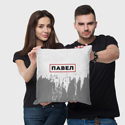 Подушка квадратная Павел - в красной рамке на светлом, цвет: 3D-принт — фото 2