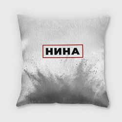 Подушка квадратная Нина - в красной рамке на светлом, цвет: 3D-принт