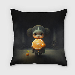 Подушка квадратная Девочка с мандарином в руках, цвет: 3D-принт