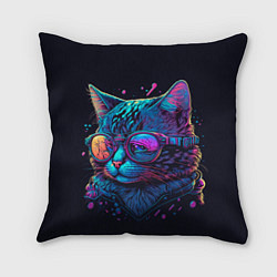 Подушка квадратная Кот неоновый, цвет: 3D-принт