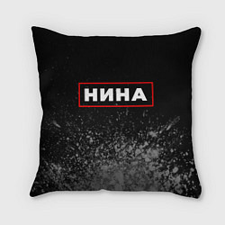 Подушка квадратная Нина - в красной рамке на темном, цвет: 3D-принт