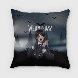 Подушка квадратная Уэнсдэй в тумане, цвет: 3D-принт