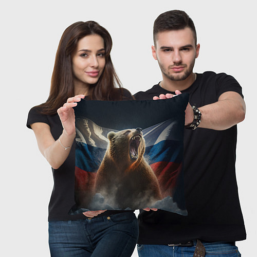 Подушка квадратная Русский медведь патриот / 3D-принт – фото 3