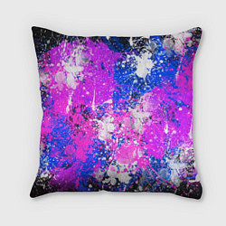 Подушка квадратная Разбрызганная фиолетовая краска - темный фон, цвет: 3D-принт