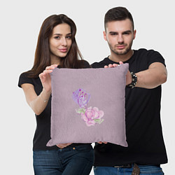 Подушка квадратная Лайн арт рука и цветок, цвет: 3D-принт — фото 2