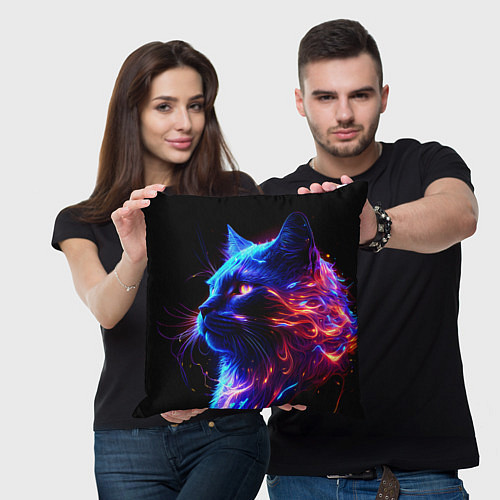 Подушка квадратная Неоновый котёнок / 3D-принт – фото 3