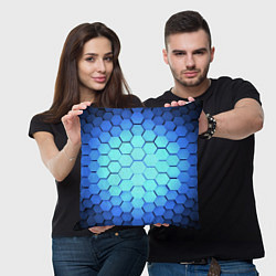Подушка квадратная Голубые соты шейповая абстракция, цвет: 3D-принт — фото 2