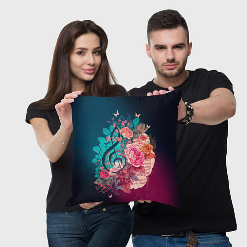 Подушка квадратная Цветы и музыкальная нота / 3D-принт – фото 3