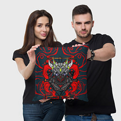 Подушка квадратная Роботизированный демон Они, цвет: 3D-принт — фото 2