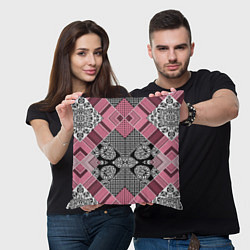 Подушка квадратная Геометрический розово-черный с белым узор, цвет: 3D-принт — фото 2