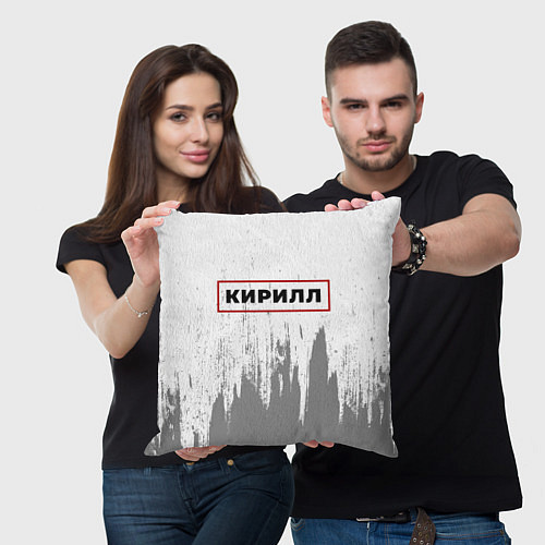 Подушка квадратная Кирилл - в красной рамке на светлом / 3D-принт – фото 3