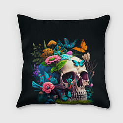 Подушка квадратная Цветочный череп, цвет: 3D-принт