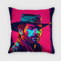 Подушка квадратная Red Dead Redemption in neon style, цвет: 3D-принт