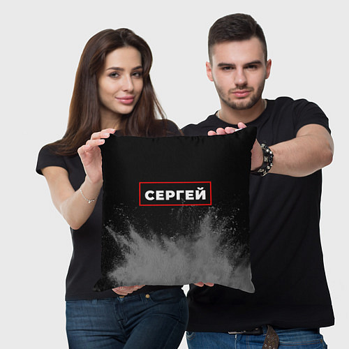 Подушка квадратная Сергей - в рамке красного цвета / 3D-принт – фото 3