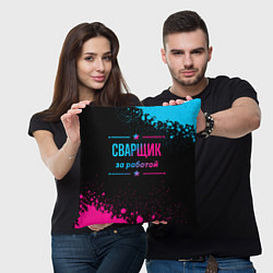 Подушка квадратная Сварщик за работой - неоновый градиент, цвет: 3D-принт — фото 2