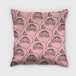 Подушка квадратная Цветы в стиле бохо на пудрово-розовом фоне, цвет: 3D-принт