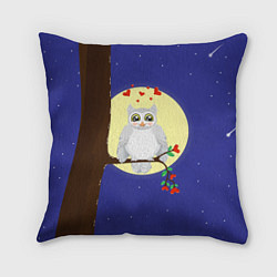 Подушка квадратная Белая влюбленная сова сидит на ветке дерева, цвет: 3D-принт