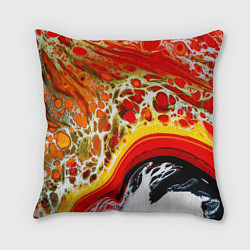 Подушка квадратная Брызги краски - красные, оранжевые разводы, цвет: 3D-принт