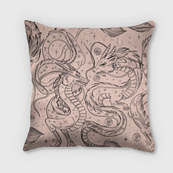 Подушка квадратная Дракон - унесенные призраками: тату на бежевом, цвет: 3D-принт