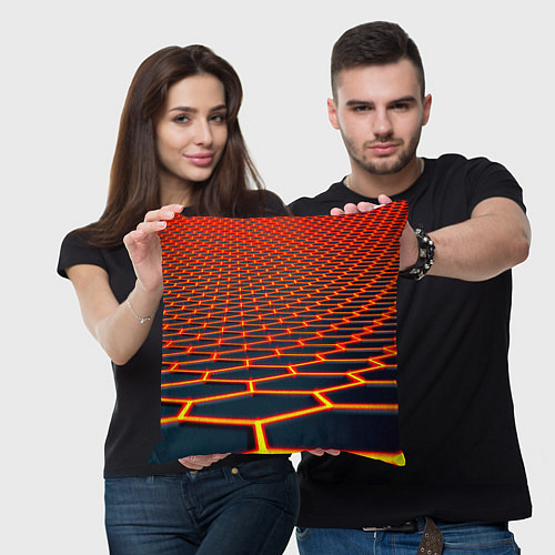 Подушка квадратная Honeycomb yellow cyber / 3D-принт – фото 3