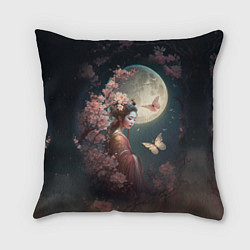 Подушка квадратная Девушка в сакуре под луной, цвет: 3D-принт