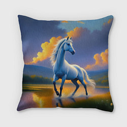 Подушка квадратная Белая лошадь на рассвете, цвет: 3D-принт