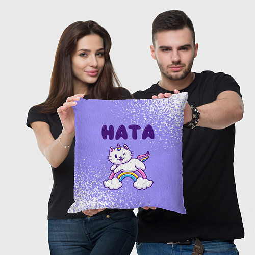 Подушка квадратная Ната кошка единорожка / 3D-принт – фото 3