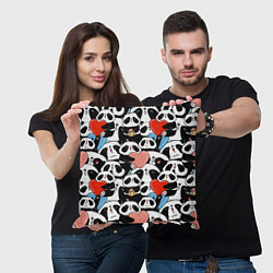 Подушка квадратная Панды с сердечками, цвет: 3D-принт — фото 2