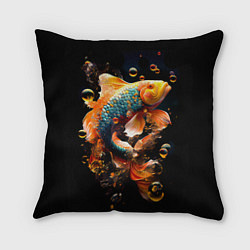 Подушка квадратная Золотая рыбка с изумрудной чешуей, цвет: 3D-принт