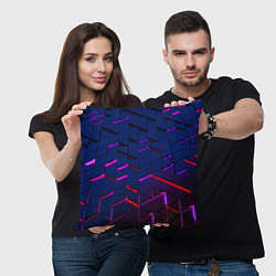 Подушка квадратная Неоновые треугольники с подсветкой, цвет: 3D-принт — фото 2