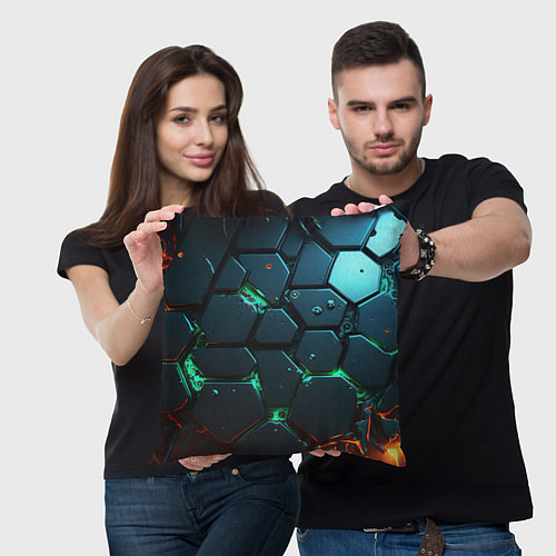 Подушка квадратная Плиты с зеленым неоновым светом / 3D-принт – фото 3