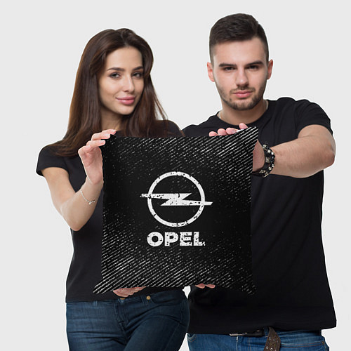 Подушка квадратная Opel с потертостями на темном фоне / 3D-принт – фото 3