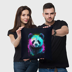 Подушка квадратная Панда в неоновых красках, цвет: 3D-принт — фото 2