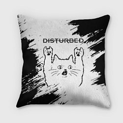 Подушка квадратная Disturbed рок кот на светлом фоне, цвет: 3D-принт