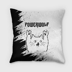 Подушка квадратная Powerwolf рок кот на светлом фоне, цвет: 3D-принт