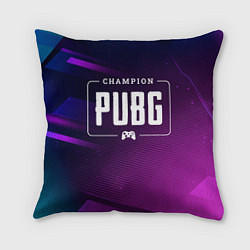 Подушка квадратная PUBG gaming champion: рамка с лого и джойстиком на, цвет: 3D-принт