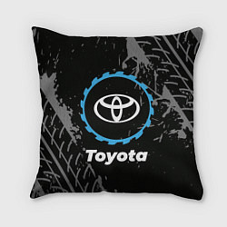 Подушка квадратная Toyota в стиле Top Gear со следами шин на фоне, цвет: 3D-принт