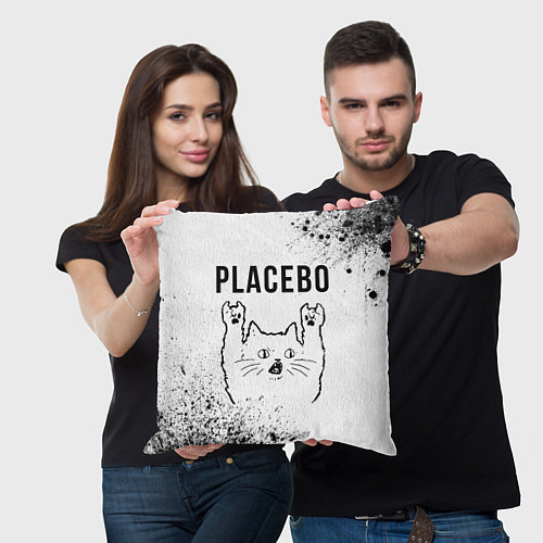 Подушка квадратная Placebo рок кот на светлом фоне / 3D-принт – фото 3