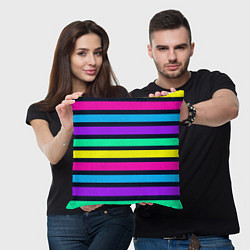 Подушка квадратная Неоновые полосы на черном фоне, цвет: 3D-принт — фото 2