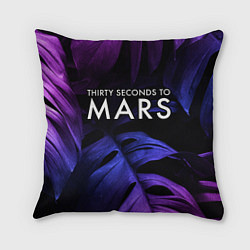 Подушка квадратная Thirty Seconds to Mars neon monstera, цвет: 3D-принт