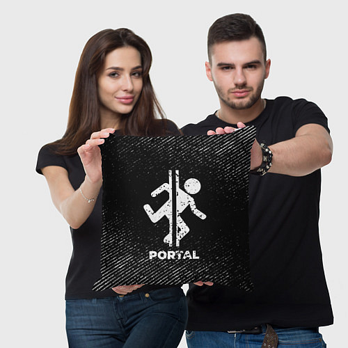 Подушка квадратная Portal с потертостями на темном фоне / 3D-принт – фото 3