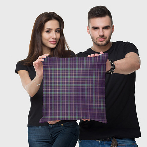 Подушка квадратная Джентльмены Шотландка темно-фиолетовая / 3D-принт – фото 3