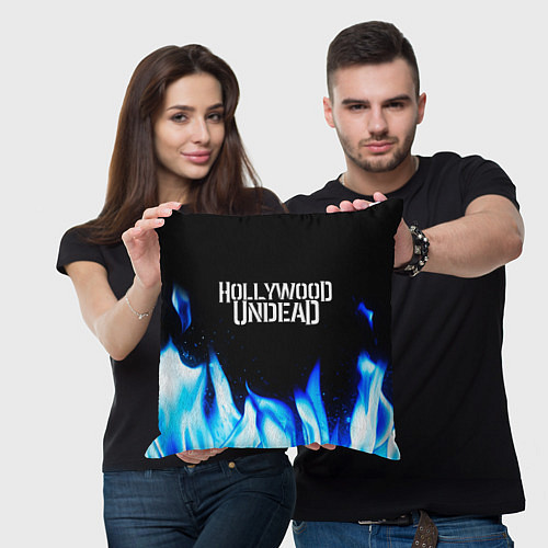 Подушка квадратная Hollywood Undead blue fire / 3D-принт – фото 3