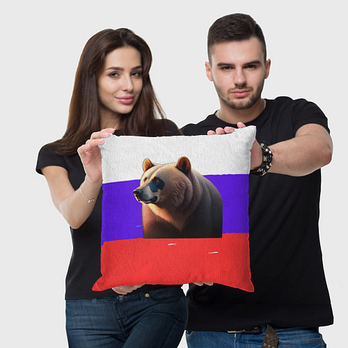 Подушка квадратная Медведь на флаге России / 3D-принт – фото 3
