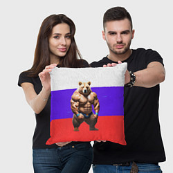 Подушка квадратная Накаченный медведь на Российском флаге, цвет: 3D-принт — фото 2