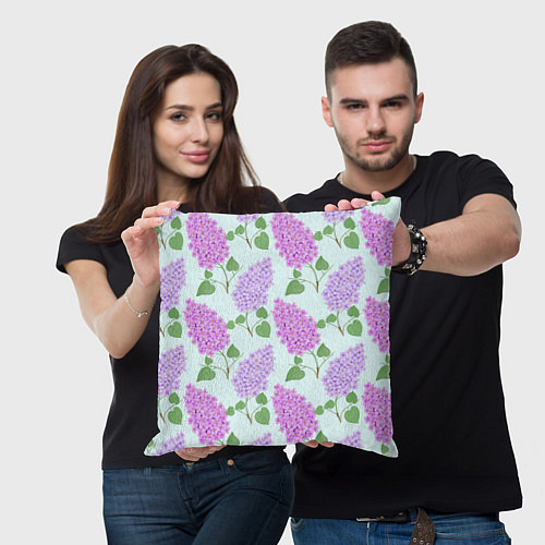 Подушка квадратная Лиловая и розовая сирень / 3D-принт – фото 3